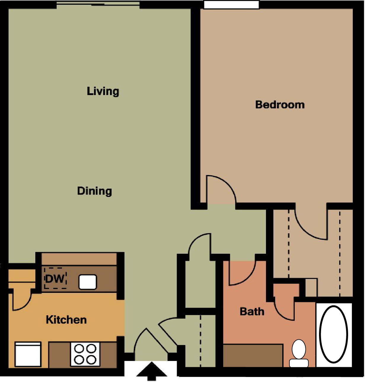 1 bedroom 1 bathroom floor plan A at The Halsten at Vinings Mountain Apartments, Atlanta